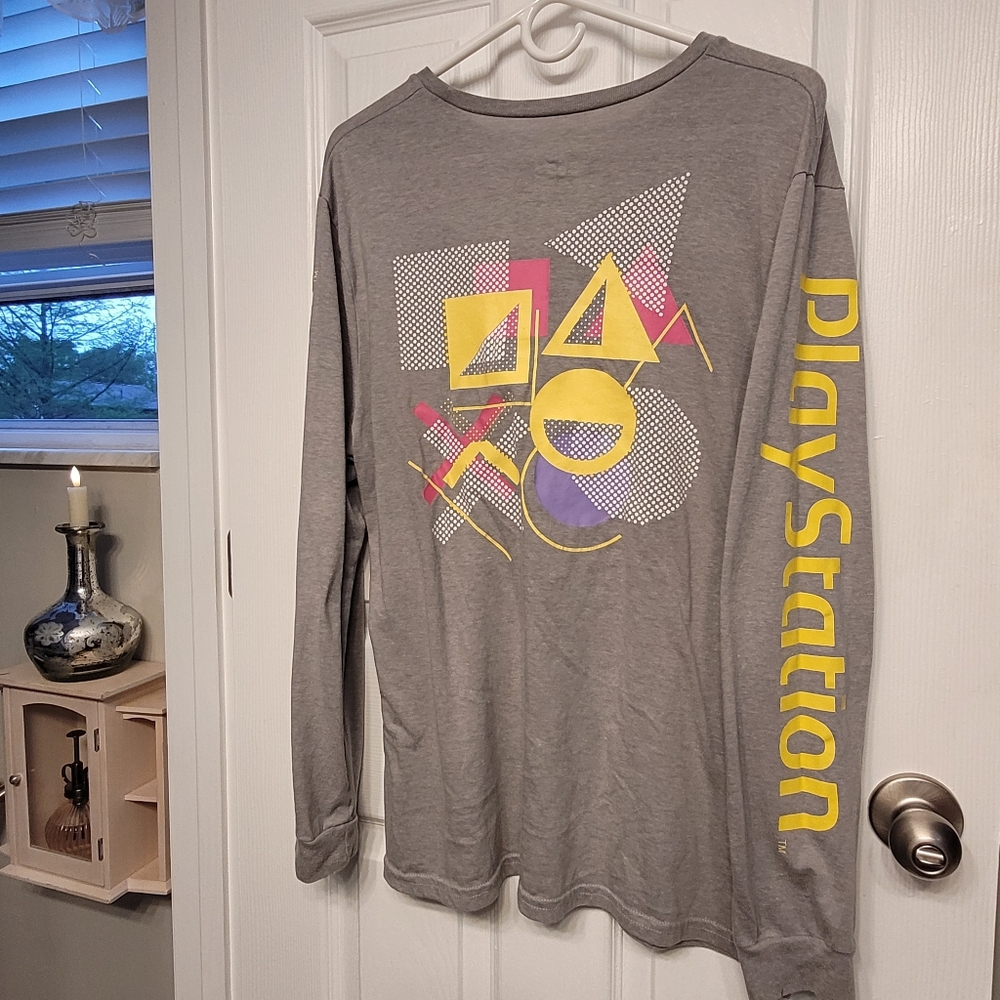 PlayStation Retro Vibe Long Sleeve Unisex Styling Men's Large Hthr Gray